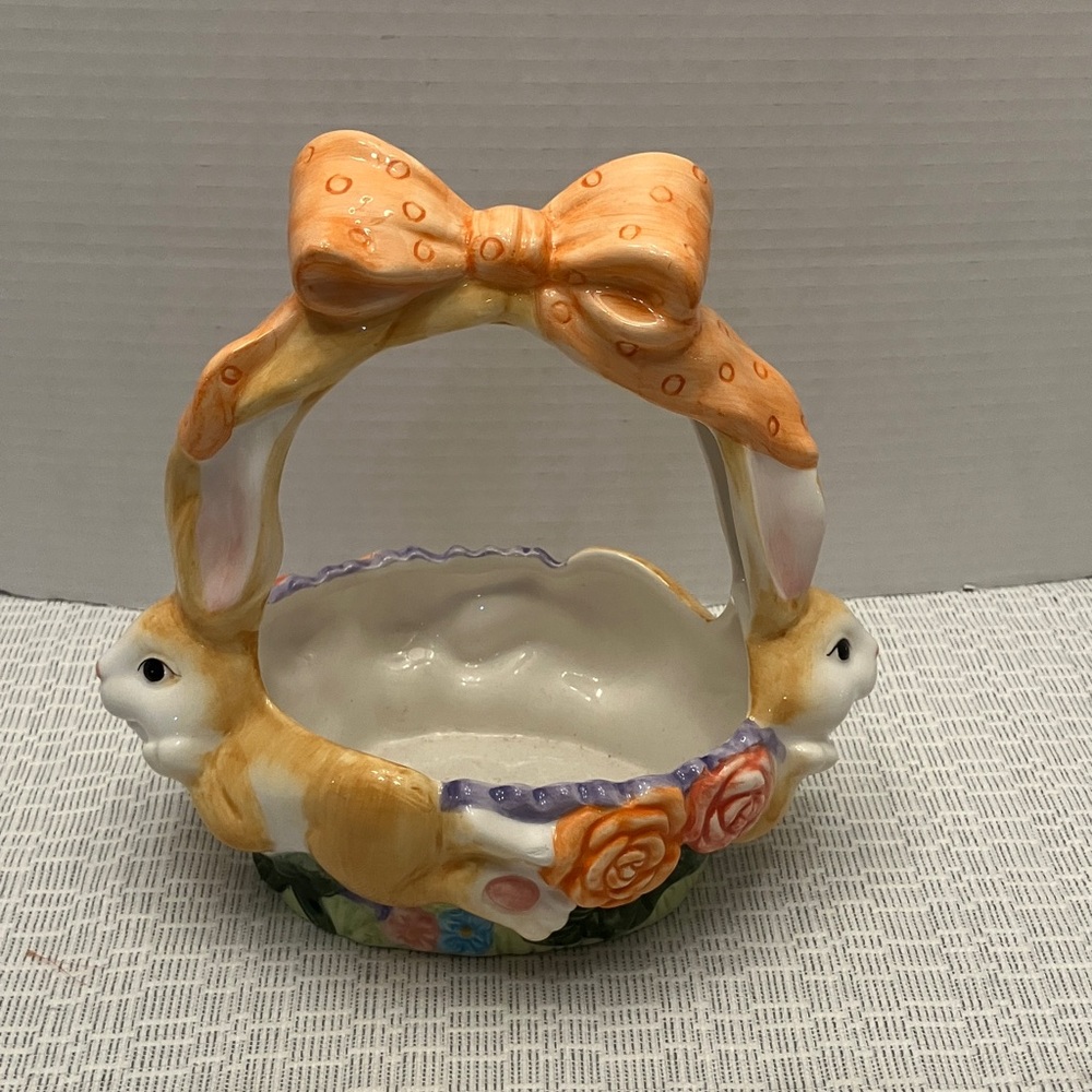 Ceramic Bunny Basket with Orange Bow